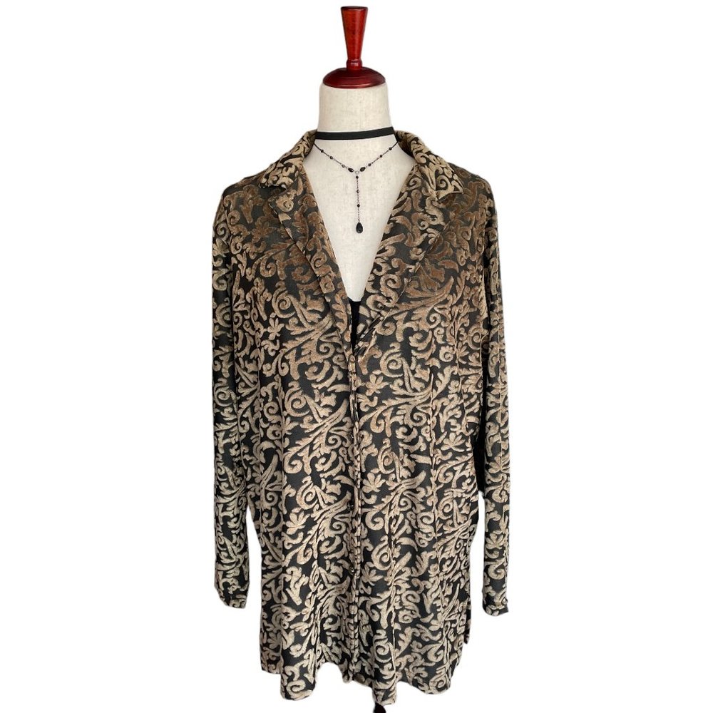 Vintage Diane Von Furstenberg 1980s Velvet Burnout Gold Button Up Size 1X